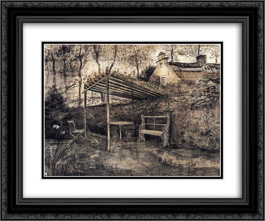 The Garden of the Parsonage with Arbor 24x20 Black Ornate Wood Framed Art Print Poster with Double Matting by Van Gogh, Vincent