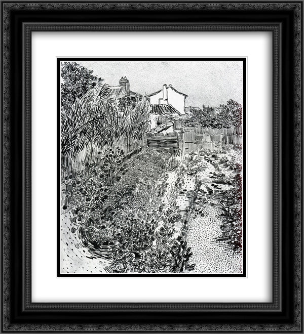 The Garden with Flowers 20x22 Black Ornate Wood Framed Art Print Poster with Double Matting by Van Gogh, Vincent