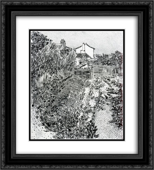 The Garden with Flowers 20x22 Black Ornate Wood Framed Art Print Poster with Double Matting by Van Gogh, Vincent