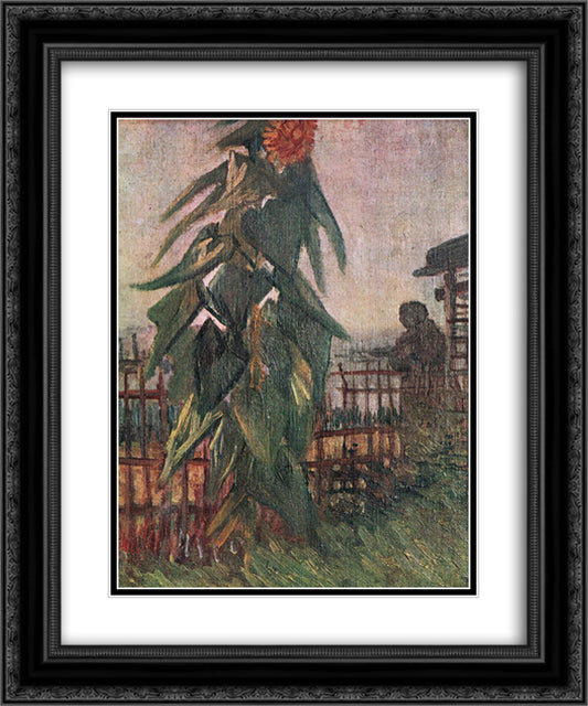 The Garden with Sunflower 20x24 Black Ornate Wood Framed Art Print Poster with Double Matting by Van Gogh, Vincent