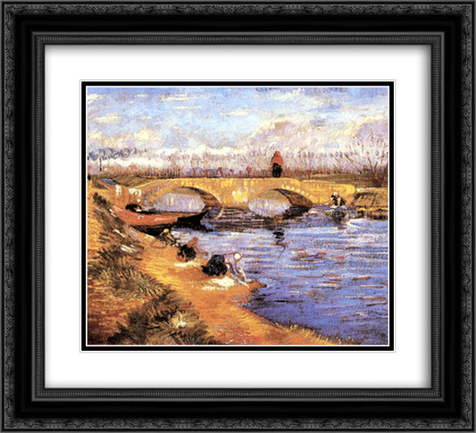 The Gleize Bridge over the Vigneyret Canal 22x20 Black Ornate Wood Framed Art Print Poster with Double Matting by Van Gogh, Vincent