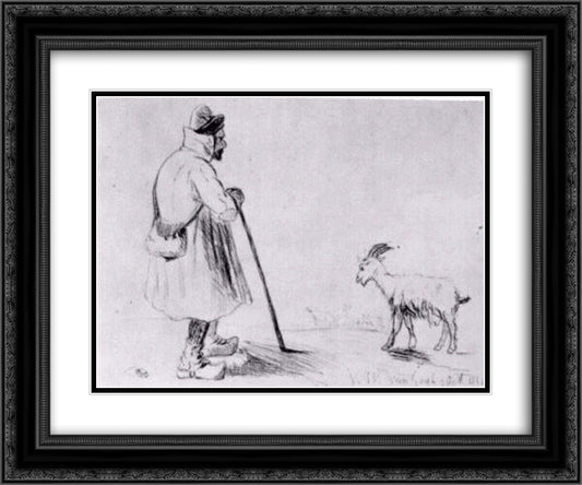 The Goat Herd 24x20 Black Ornate Wood Framed Art Print Poster with Double Matting by Van Gogh, Vincent