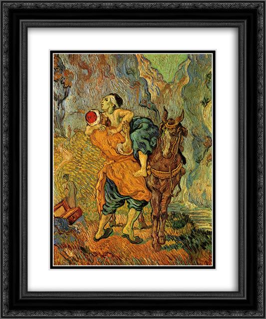The Good Samaritan, after Delacroix 20x24 Black Ornate Wood Framed Art Print Poster with Double Matting by Van Gogh, Vincent