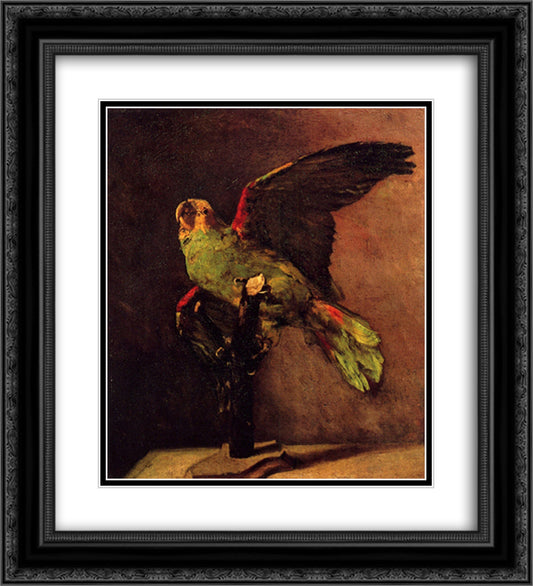 The Green Parrot 20x22 Black Ornate Wood Framed Art Print Poster with Double Matting by Van Gogh, Vincent