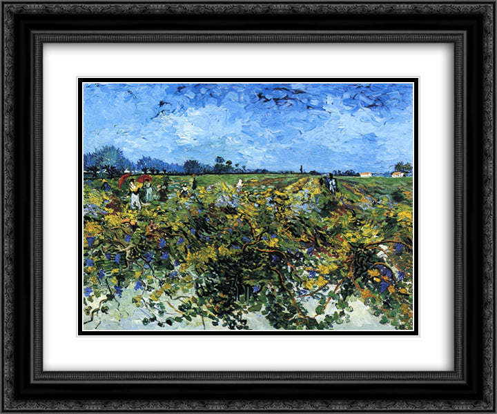 The Green Vinyard 24x20 Black Ornate Wood Framed Art Print Poster with Double Matting by Van Gogh, Vincent