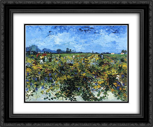 The Green Vinyard 24x20 Black Ornate Wood Framed Art Print Poster with Double Matting by Van Gogh, Vincent