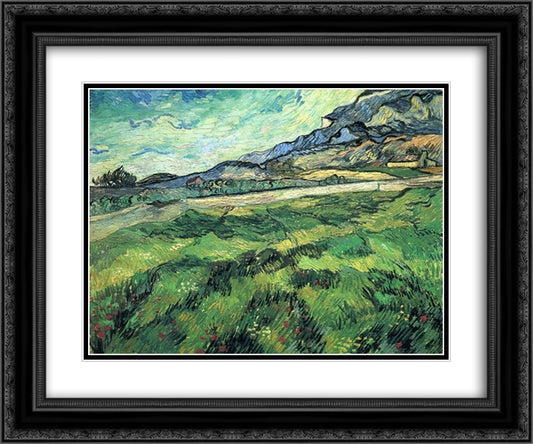 The Green Wheatfield behind the Asylum 24x20 Black Ornate Wood Framed Art Print Poster with Double Matting by Van Gogh, Vincent
