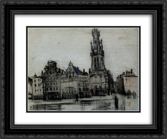 The Grote Markt 24x20 Black Ornate Wood Framed Art Print Poster with Double Matting by Van Gogh, Vincent
