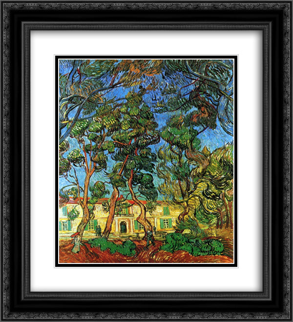 The Grounds of the Asylum 20x22 Black Ornate Wood Framed Art Print Poster with Double Matting by Van Gogh, Vincent