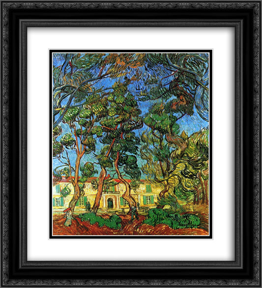 The Grounds of the Asylum 20x22 Black Ornate Wood Framed Art Print Poster with Double Matting by Van Gogh, Vincent