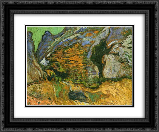 The gully Peiroulets 24x20 Black Ornate Wood Framed Art Print Poster with Double Matting by Van Gogh, Vincent