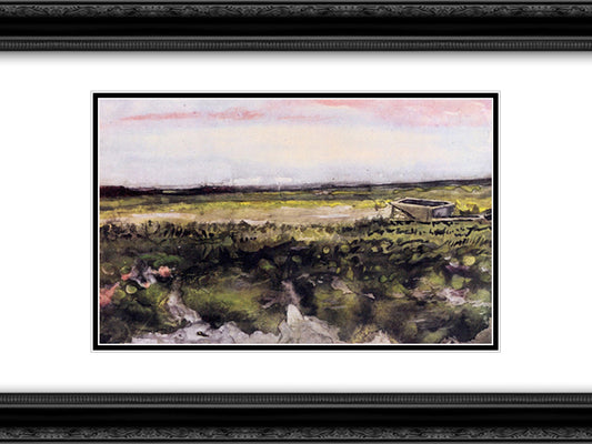 The Heath with a Wheelbarrow 24x18 Black Ornate Wood Framed Art Print Poster with Double Matting by Van Gogh, Vincent