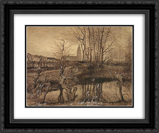 The Kingfisher 24x20 Black Ornate Wood Framed Art Print Poster with Double Matting by Van Gogh, Vincent