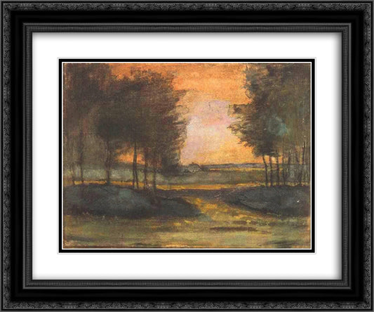 The Landscape in Drenthe 24x20 Black Ornate Wood Framed Art Print Poster with Double Matting by Van Gogh, Vincent