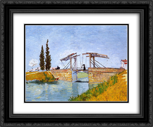 The Langlois Bridge 24x20 Black Ornate Wood Framed Art Print Poster with Double Matting by Van Gogh, Vincent