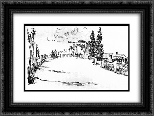 The Langlois Bridge at Arles 24x18 Black Ornate Wood Framed Art Print Poster with Double Matting by Van Gogh, Vincent