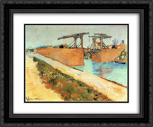 The Langlois Bridge at Arles with Road Alongside the Canal 24x20 Black Ornate Wood Framed Art Print Poster with Double Matting by Van Gogh, Vincent