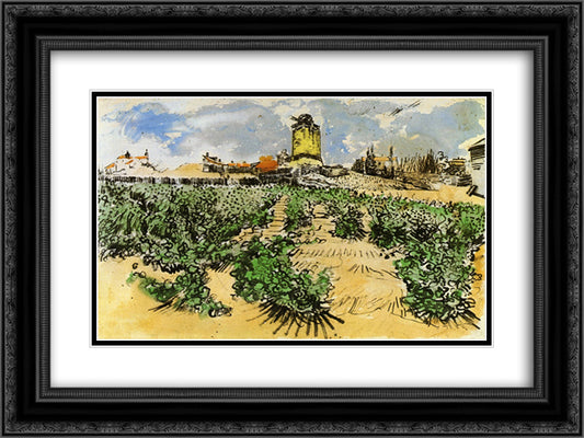 The Mill of Alphonse Daudet at Fontevieille 24x18 Black Ornate Wood Framed Art Print Poster with Double Matting by Van Gogh, Vincent