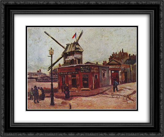 The Moulin de la Galette 24x20 Black Ornate Wood Framed Art Print Poster with Double Matting by Van Gogh, Vincent