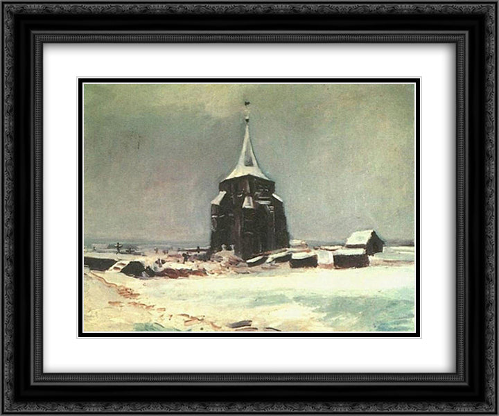 The Old Cemetery Tower at Nuenen in the Snow 24x20 Black Ornate Wood Framed Art Print Poster with Double Matting by Van Gogh, Vincent