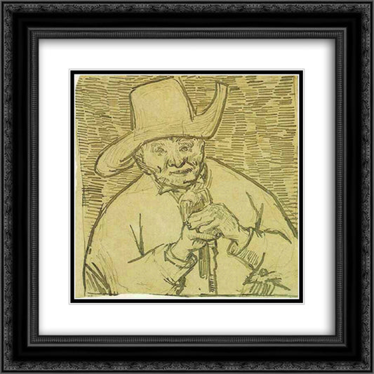 The Old Peasant Patience Escalier with Walking Stick, Half-Figure 20x20 Black Ornate Wood Framed Art Print Poster with Double Matting by Van Gogh, Vincent