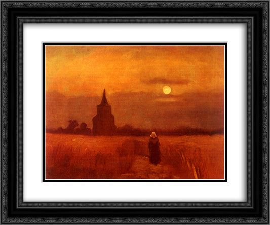 The Old Tower in the Fields 24x20 Black Ornate Wood Framed Art Print Poster with Double Matting by Van Gogh, Vincent