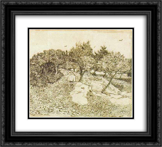 The Olive Trees 22x20 Black Ornate Wood Framed Art Print Poster with Double Matting by Van Gogh, Vincent