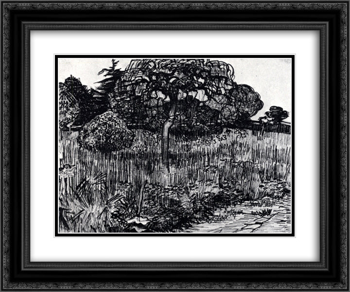 The Park at Arles 24x20 Black Ornate Wood Framed Art Print Poster with Double Matting by Van Gogh, Vincent