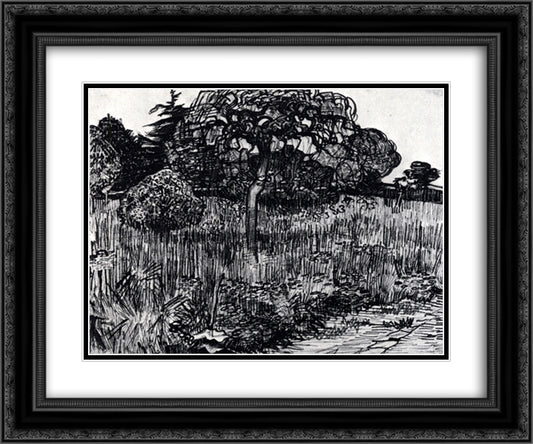 The Park at Arles 24x20 Black Ornate Wood Framed Art Print Poster with Double Matting by Van Gogh, Vincent