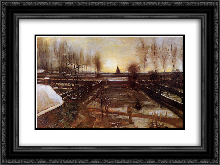 The Parsonage Garden at Nuenen in the Snow 24x18 Black Ornate Wood Framed Art Print Poster with Double Matting by Van Gogh, Vincent