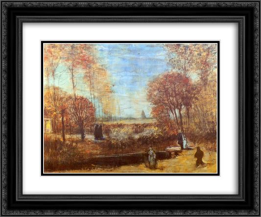 The Parsonage Garden at Nuenen with Pond and Figures 24x20 Black Ornate Wood Framed Art Print Poster with Double Matting by Van Gogh, Vincent