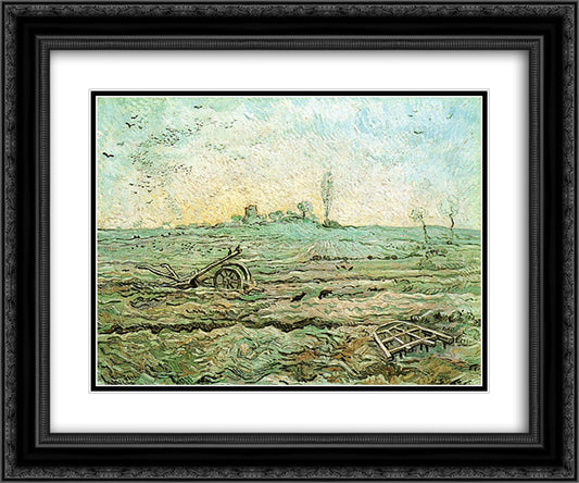 The Plough and the Harrow (after Millet) 24x20 Black Ornate Wood Framed Art Print Poster with Double Matting by Van Gogh, Vincent