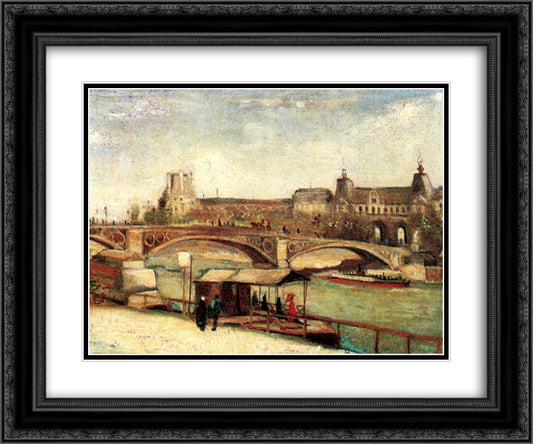 The Pont du Carrousel and the Louvre 24x20 Black Ornate Wood Framed Art Print Poster with Double Matting by Van Gogh, Vincent