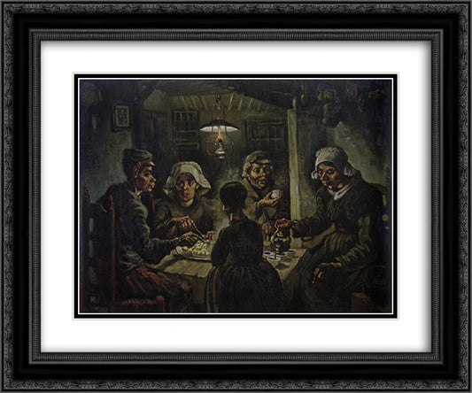 The Potato Eaters 24x20 Black Ornate Wood Framed Art Print Poster with Double Matting by Van Gogh, Vincent