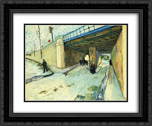 The Railway Bridge over Avenue Montmajour 24x20 Black Ornate Wood Framed Art Print Poster with Double Matting by Van Gogh, Vincent