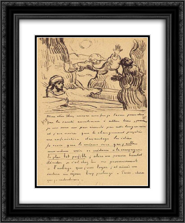 The Raising of Lazarus 20x24 Black Ornate Wood Framed Art Print Poster with Double Matting by Van Gogh, Vincent