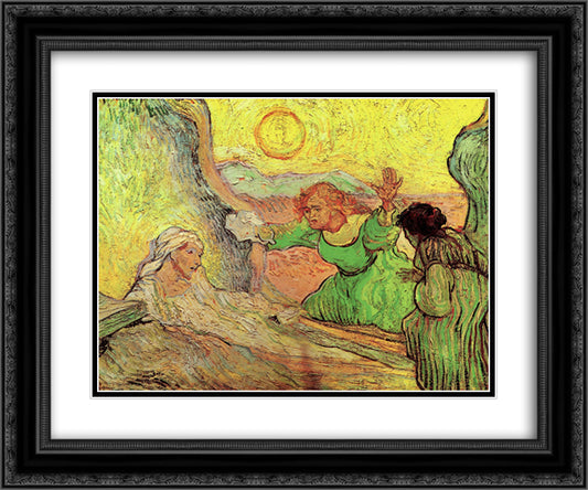 The Raising of Lazarus after Rembrandt 24x20 Black Ornate Wood Framed Art Print Poster with Double Matting by Van Gogh, Vincent