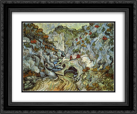 The ravine of the Peyroulets 24x20 Black Ornate Wood Framed Art Print Poster with Double Matting by Van Gogh, Vincent
