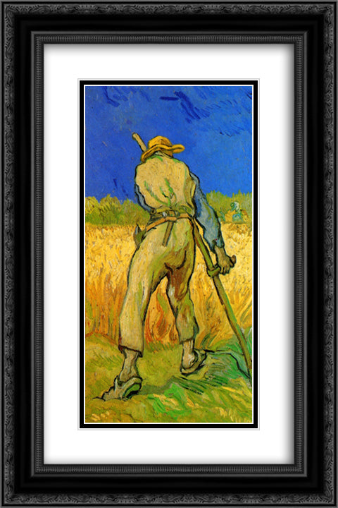 The Reaper after Millet 16x24 Black Ornate Wood Framed Art Print Poster with Double Matting by Van Gogh, Vincent