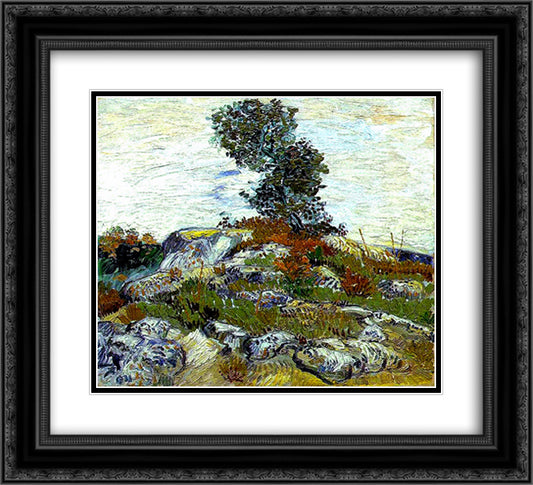 The Rocks with Oak tree 22x20 Black Ornate Wood Framed Art Print Poster with Double Matting by Van Gogh, Vincent