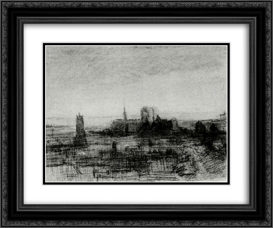 The Roofs of Paris and Notre-Dame 24x20 Black Ornate Wood Framed Art Print Poster with Double Matting by Van Gogh, Vincent
