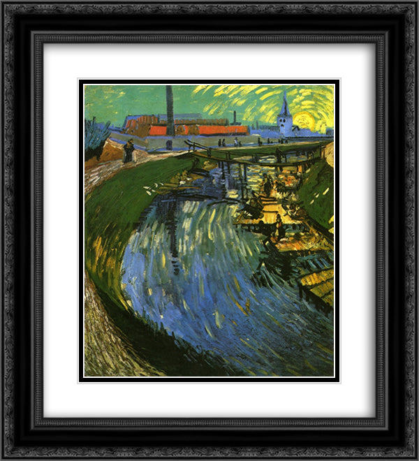 The Roubine du Roi Canal with Washerwomen 20x22 Black Ornate Wood Framed Art Print Poster with Double Matting by Van Gogh, Vincent