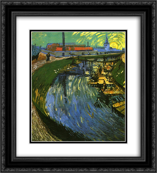 The Roubine du Roi Canal with Washerwomen 20x22 Black Ornate Wood Framed Art Print Poster with Double Matting by Van Gogh, Vincent