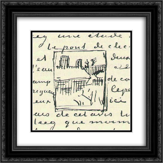 The Seine with the Pont de Clichy 20x20 Black Ornate Wood Framed Art Print Poster with Double Matting by Van Gogh, Vincent