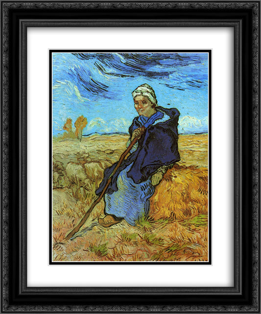 The Shepherdess (after Millet) 20x24 Black Ornate Wood Framed Art Print Poster with Double Matting by Van Gogh, Vincent