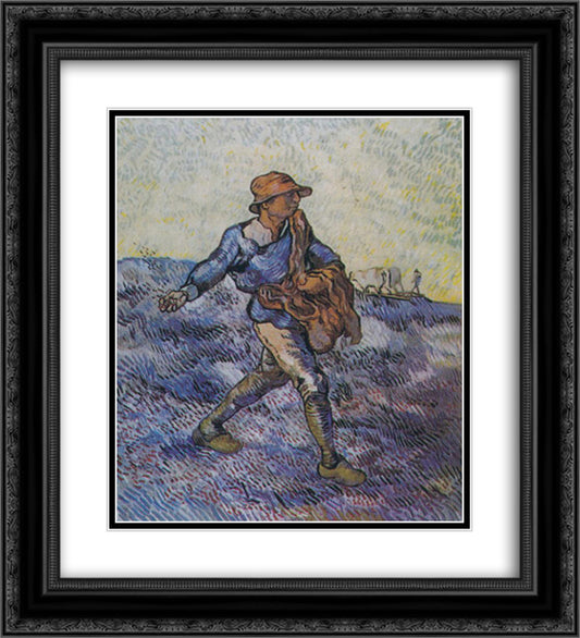 The Sower (after Millet) 20x22 Black Ornate Wood Framed Art Print Poster with Double Matting by Van Gogh, Vincent