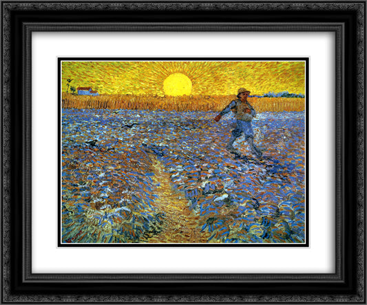 The Sower (Sower with Setting Sun) 24x20 Black Ornate Wood Framed Art Print Poster with Double Matting by Van Gogh, Vincent