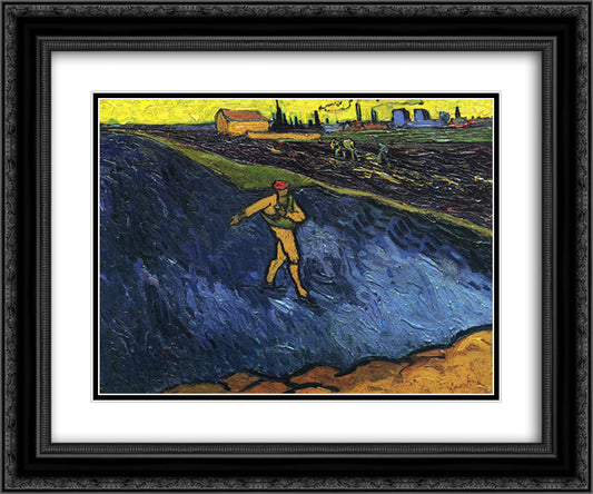 The Sower Outskirts of Arles in the Background 24x20 Black Ornate Wood Framed Art Print Poster with Double Matting by Van Gogh, Vincent