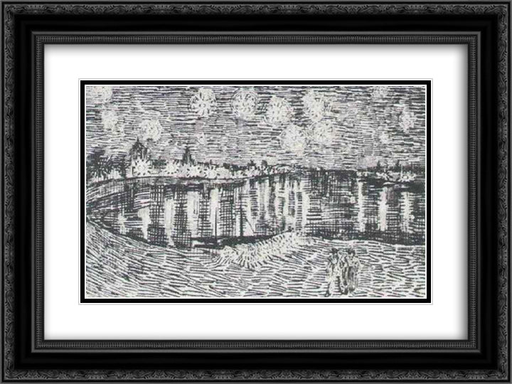 The Starry Night 24x18 Black Ornate Wood Framed Art Print Poster with Double Matting by Van Gogh, Vincent