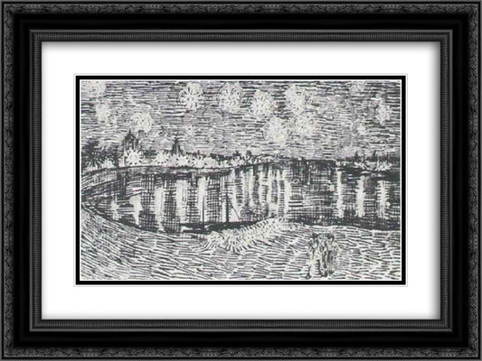 The Starry Night 24x18 Black Ornate Wood Framed Art Print Poster with Double Matting by Van Gogh, Vincent